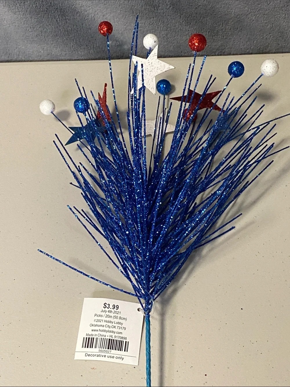 Set of 7 Patriotic Red, White & Blue Glitter Spray Picks